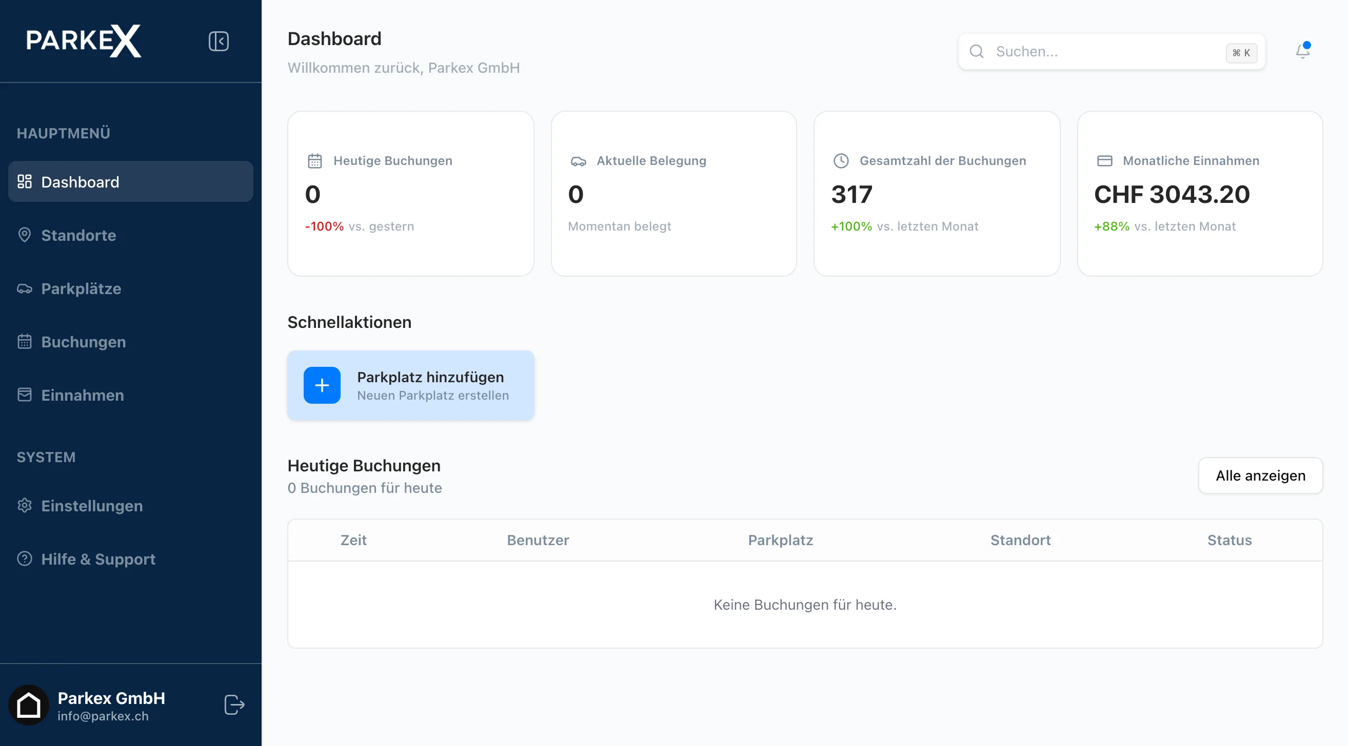 Parkex Dashboard Interface